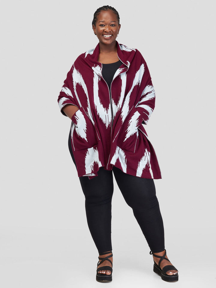 Vivo Reversible Shrug - Burgundy / Light Grey Pete Print