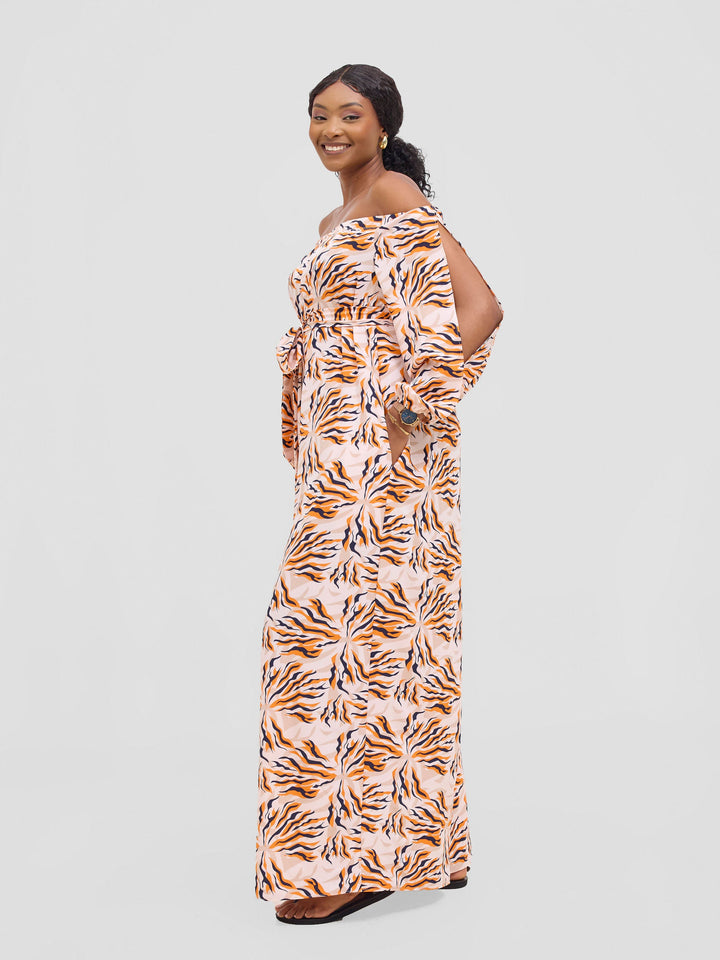 Vivo Yumi Off Shoulder Jumpsuit - Orange / Black Miyu Print