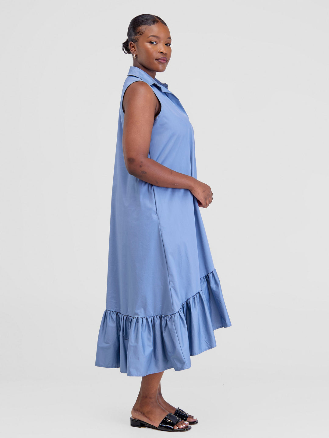 Safari Huru Halter Sleeveless High Low Dress - Light Blue