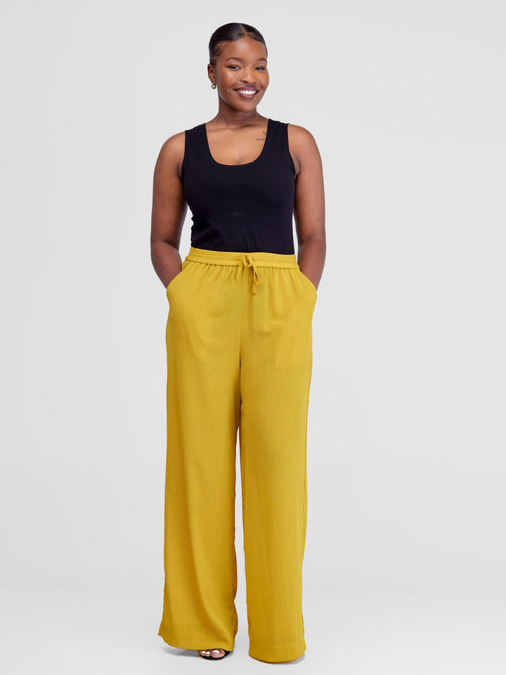 Vivo Wide Leg Chiffon Pants - Oil Yellow