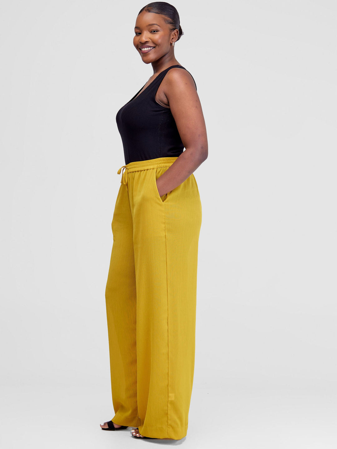 Vivo Wide Leg Chiffon Pants - Oil Yellow