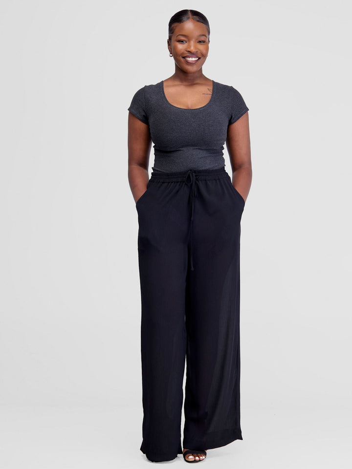 Vivo Wide Leg Chiffon Pants - Black