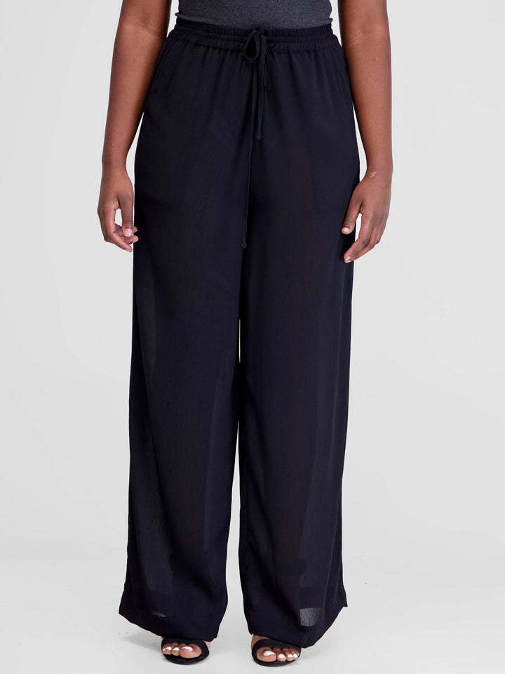 Vivo Wide Leg Chiffon Pants - Black