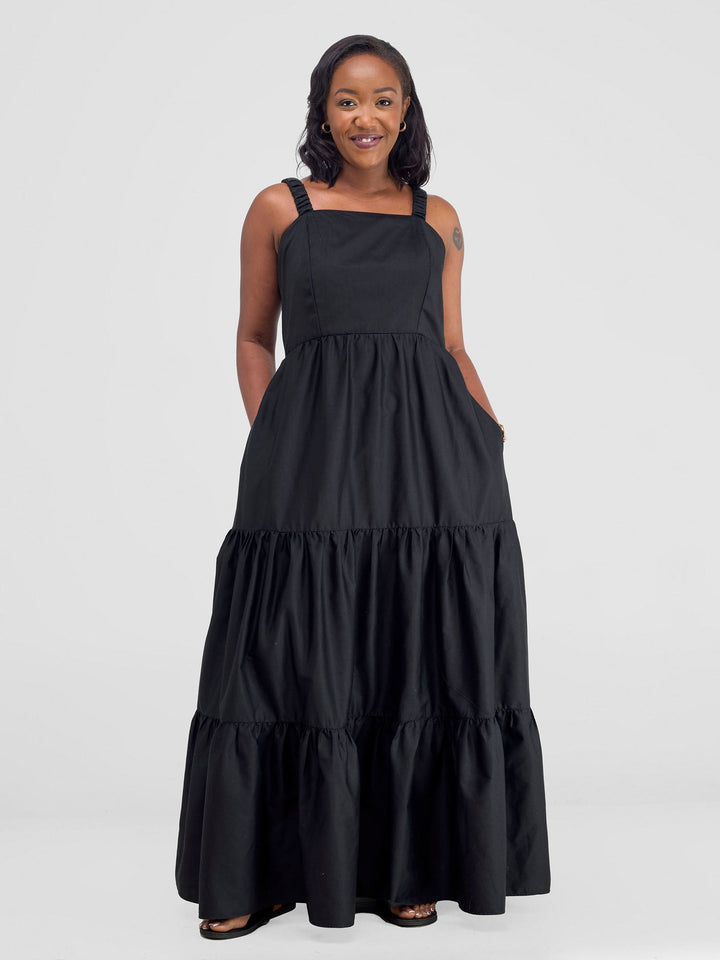 Safari Tie Back Maxi Dress - Black