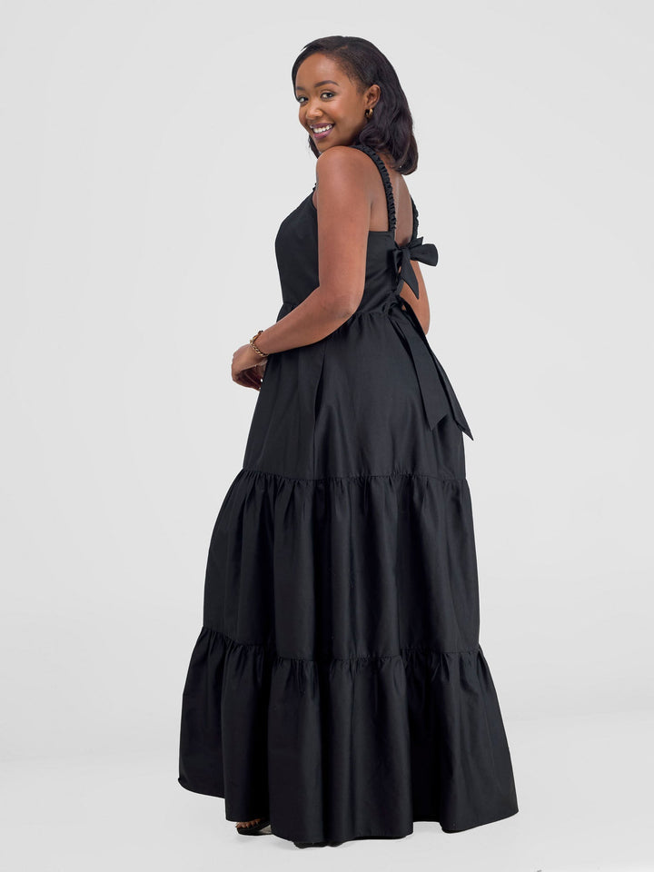 Safari Tie Back Maxi Dress - Black