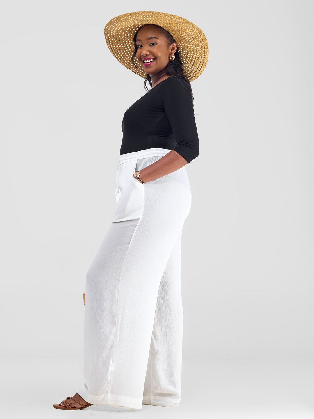 Vivo Wide Leg Chiffon Pants - White