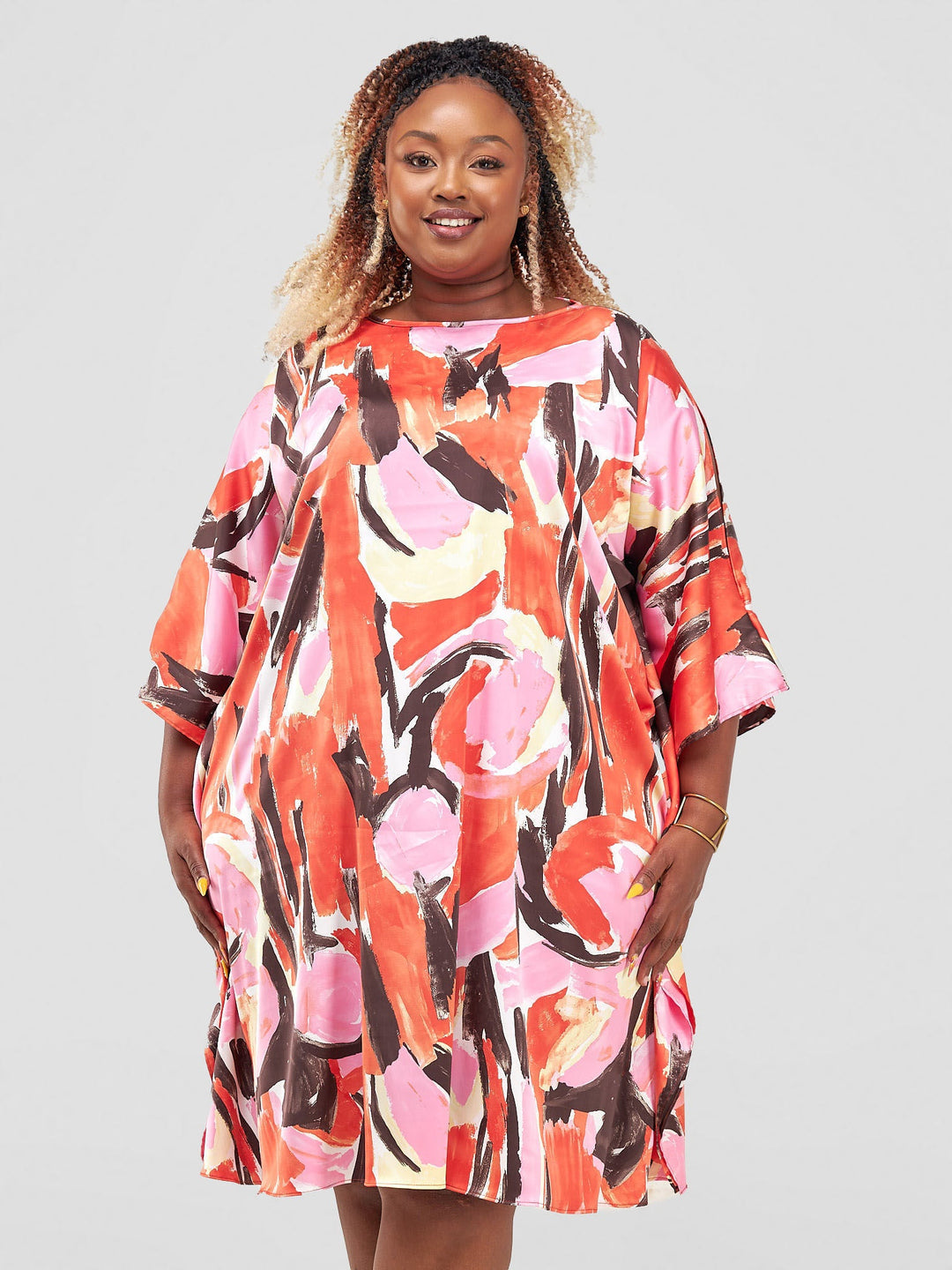 Vivo Knee Length Satin Kaftan - Multicolour