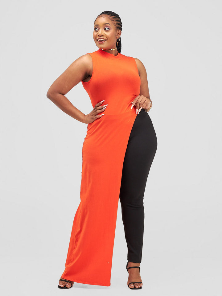 Zoya Yuni Sleeveless Turtle Neck Maxi Top - Orange