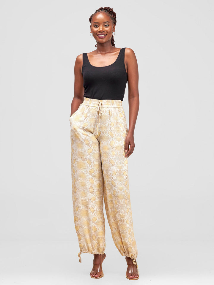 Vivo Satin Drawstring Pants - Print Sand