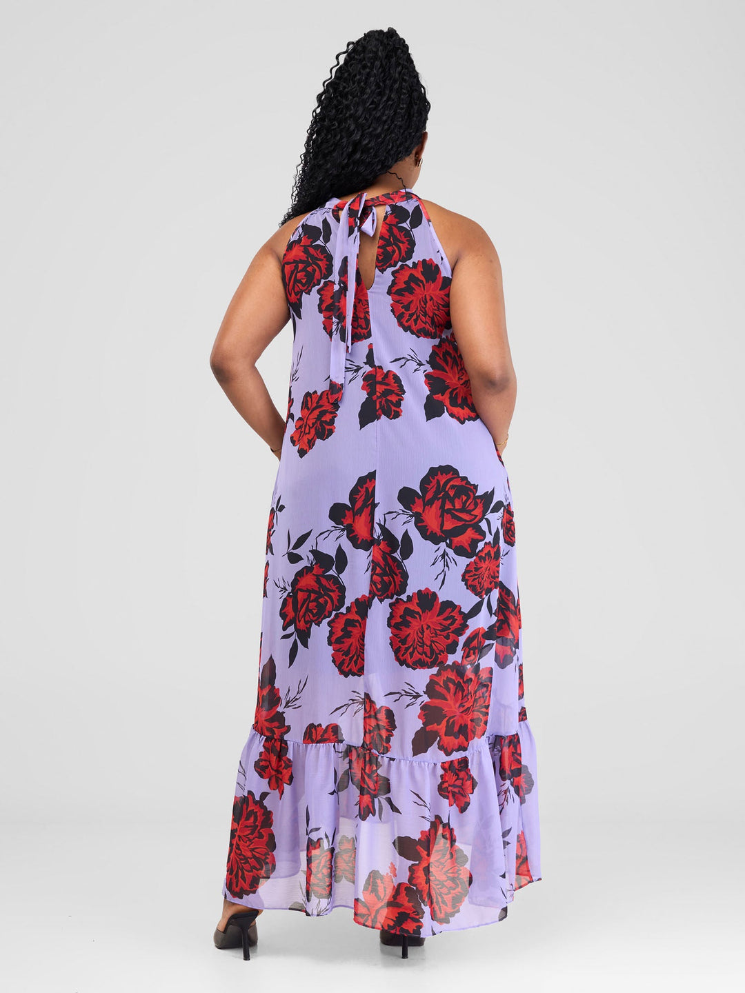 Vivo Halter Maxi Dress With Lining - Purple / Red Print