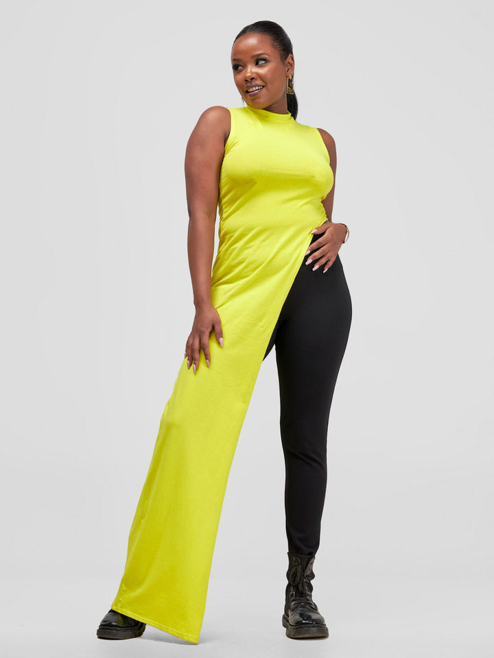 Zoya Yuni Sleeveless Turtle Neck Maxi Top - Lime Yellow