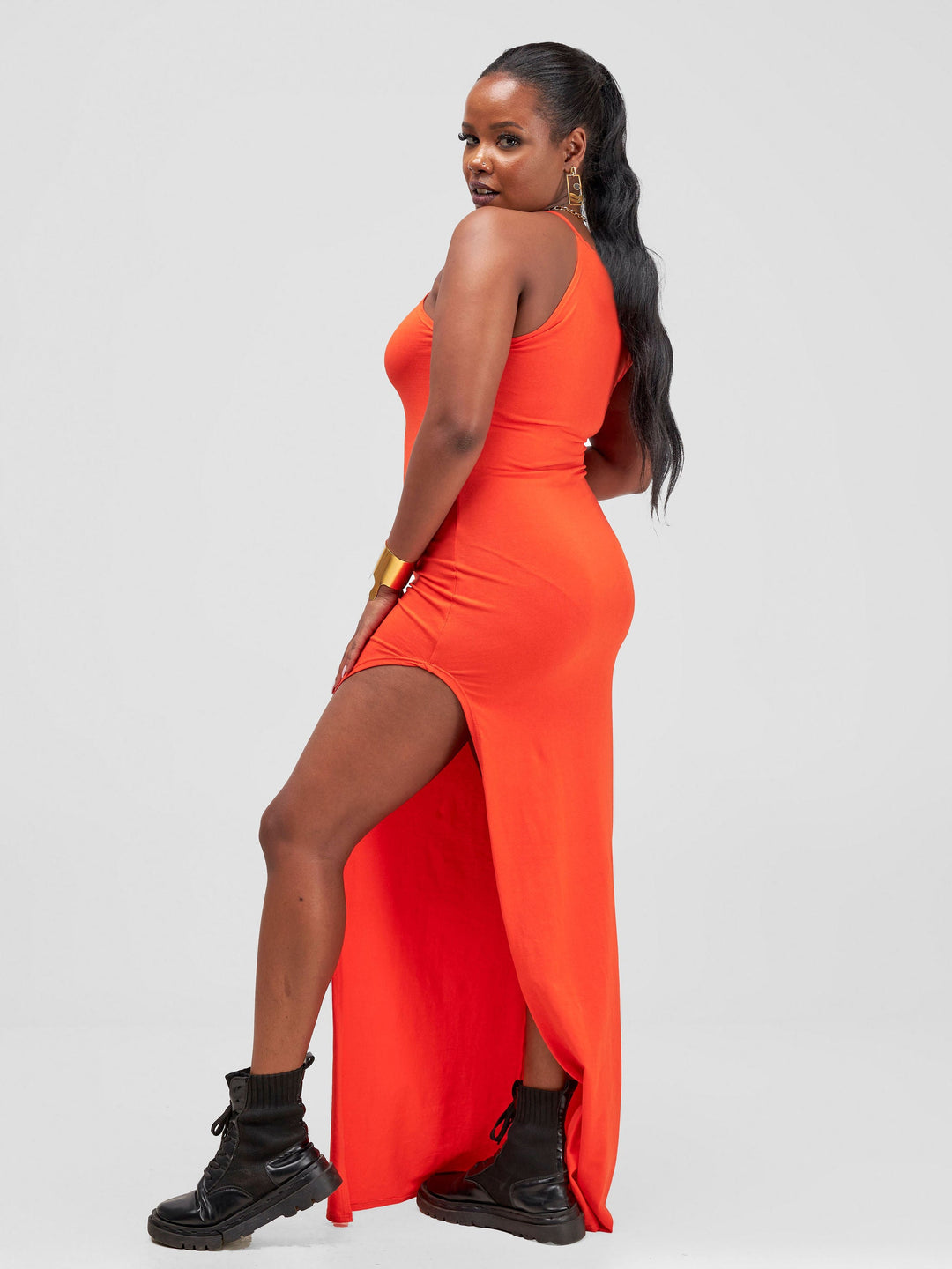 Zoya Yuni High Slit Dress - Orange