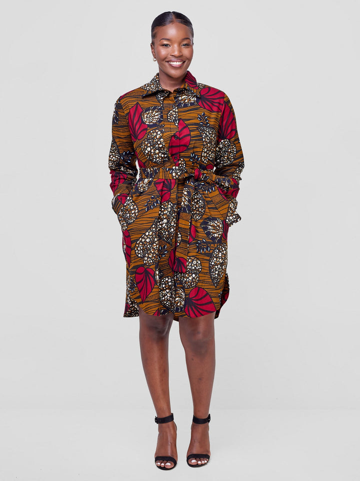 Vivo Long Sleeve Shirt Dress  - Sipo Print