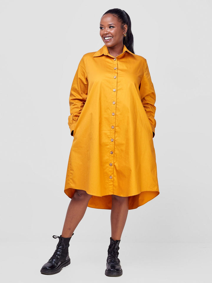 Safari Kaya Long Sleeve Shirt Dress - Mustard