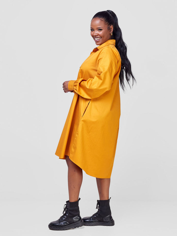 Safari Kaya Long Sleeve Shirt Dress - Mustard