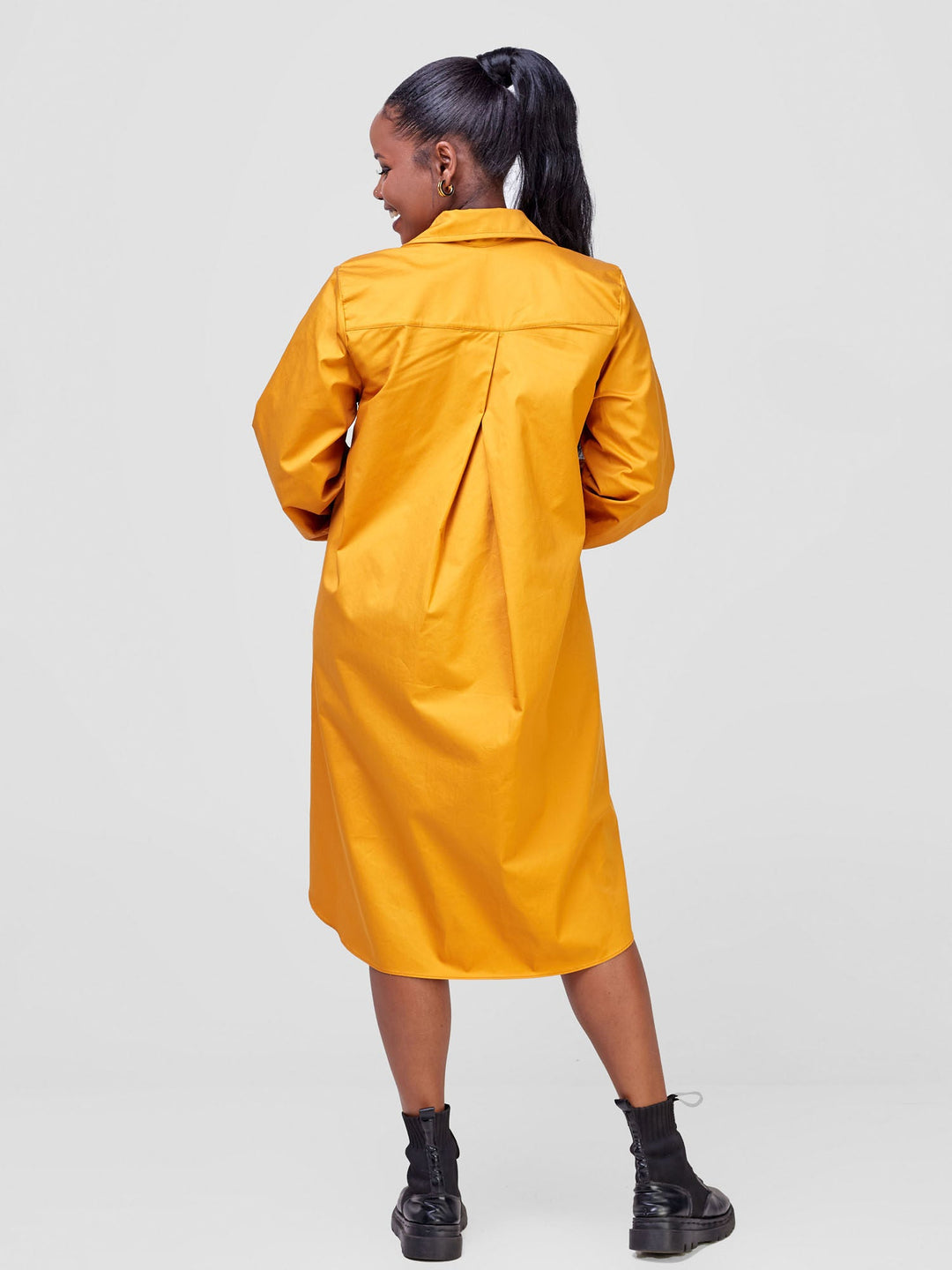 Safari Kaya Long Sleeve Shirt Dress - Mustard