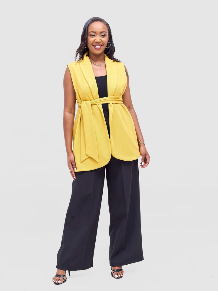 Vivo Basic Sleeveless Double Layered Coat - Mustard
