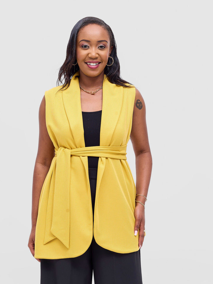 Vivo Basic Sleeveless Double Layered Coat - Mustard