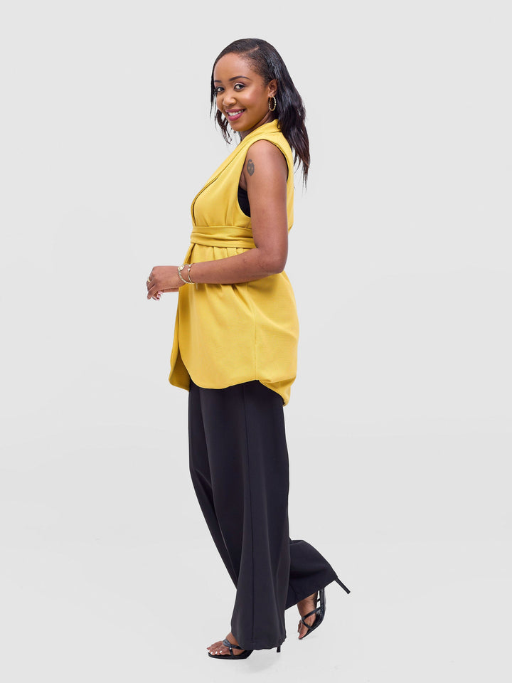 Vivo Basic Sleeveless Double Layered Coat - Mustard
