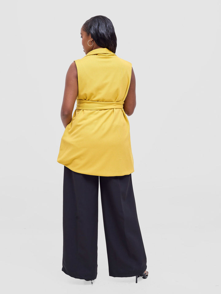 Vivo Basic Sleeveless Double Layered Coat - Mustard