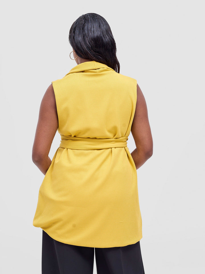 Vivo Basic Sleeveless Double Layered Coat - Mustard