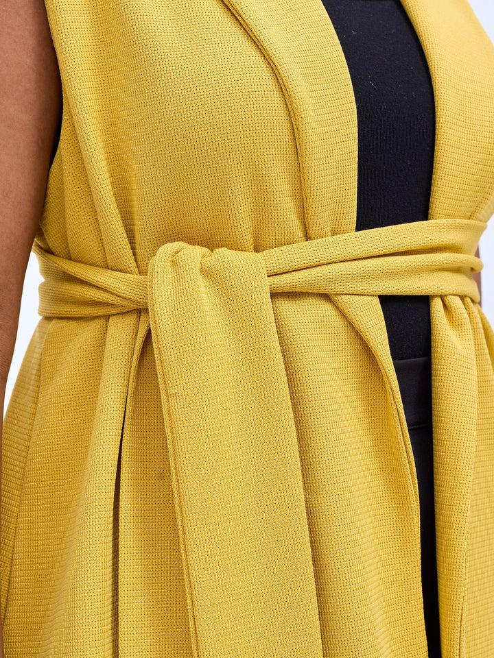 Vivo Basic Sleeveless Double Layered Coat - Mustard