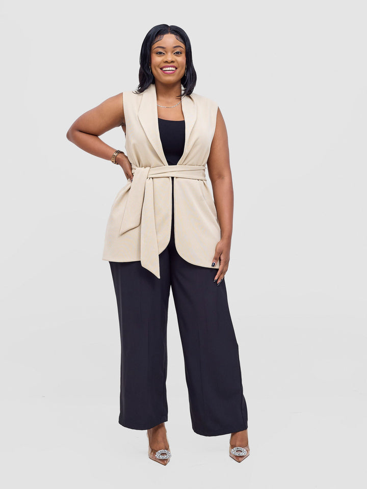 Vivo Basic Sleeveless Double Layered Coat - Buttermilk