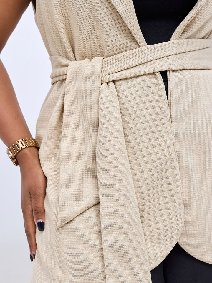 Vivo Basic Sleeveless Double Layered Coat - Buttermilk