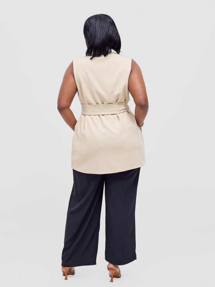 Vivo Basic Sleeveless Double Layered Coat - Buttermilk