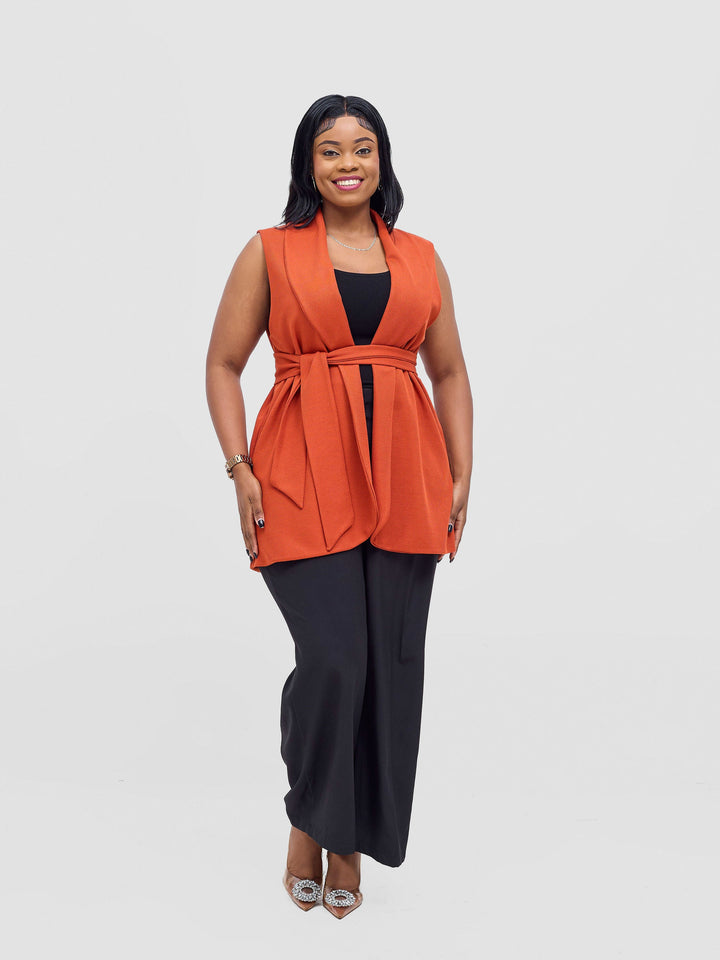 Vivo Basic Sleeveless Double Layered Coat - Rust