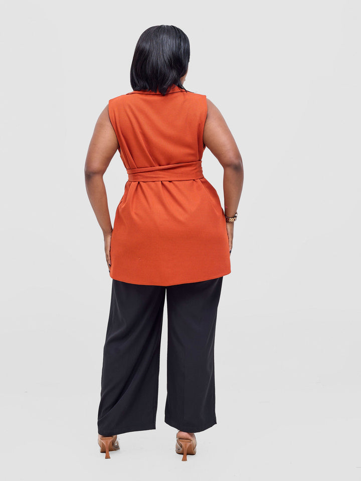 Vivo Basic Sleeveless Double Layered Coat - Rust