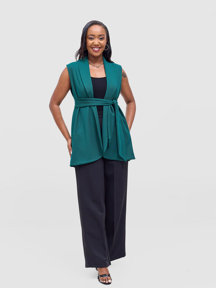 Vivo Basic Sleeveless Double Layered Coat - Dark Green
