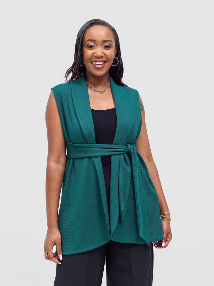 Vivo Basic Sleeveless Double Layered Coat - Dark Green