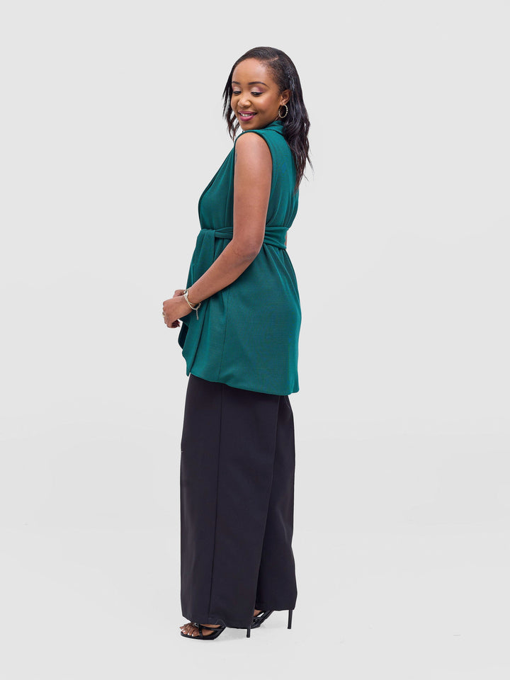 Vivo Basic Sleeveless Double Layered Coat - Dark Green