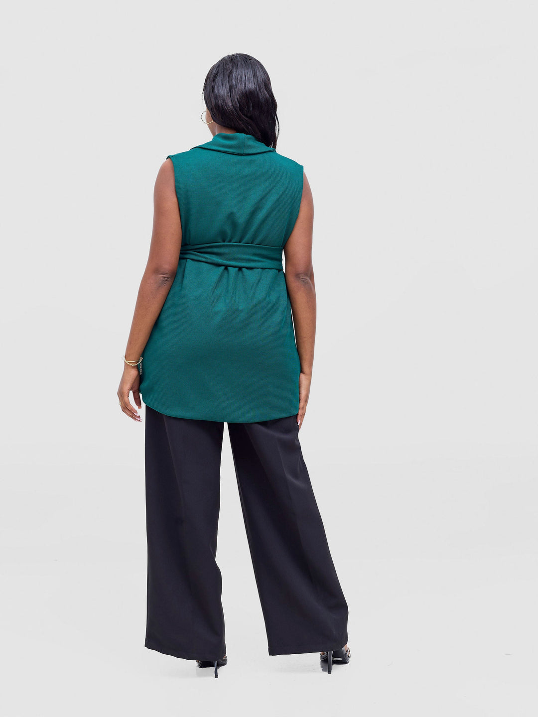 Vivo Basic Sleeveless Double Layered Coat - Dark Green