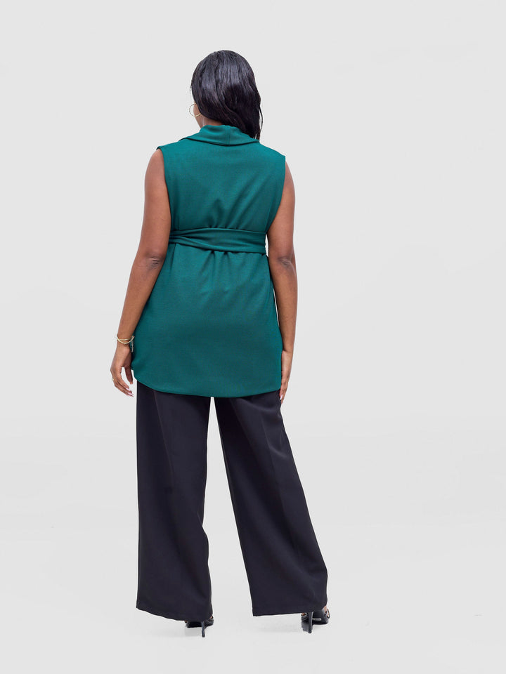 Vivo Basic Sleeveless Double Layered Coat - Dark Green