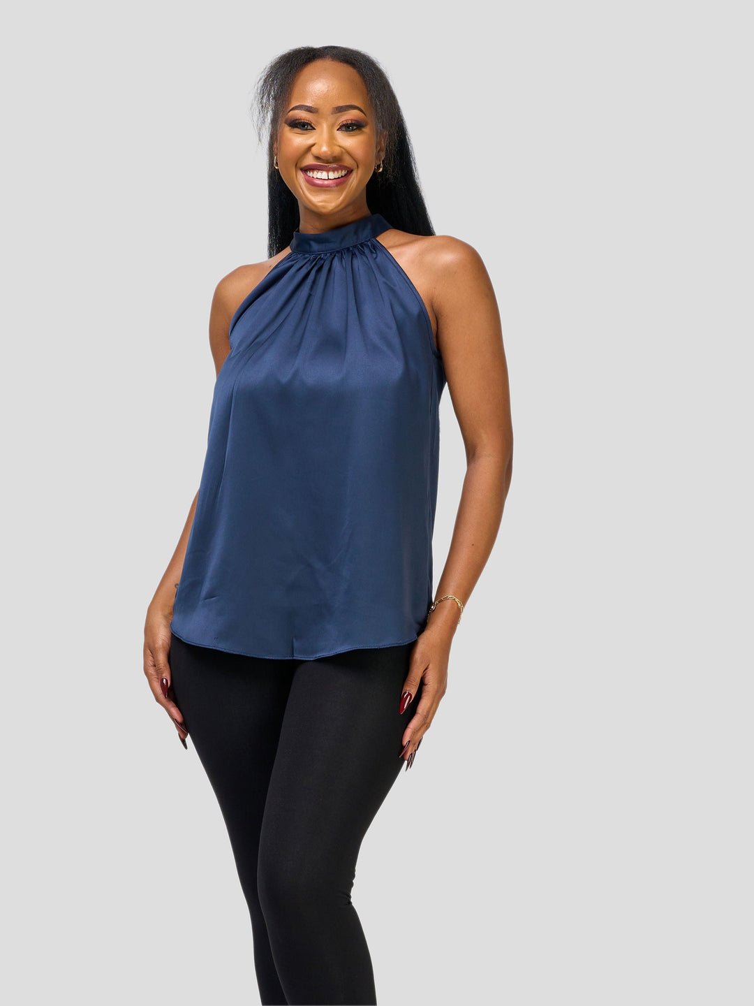 Vivo Nimali Satin Halter Top - Navy Blue