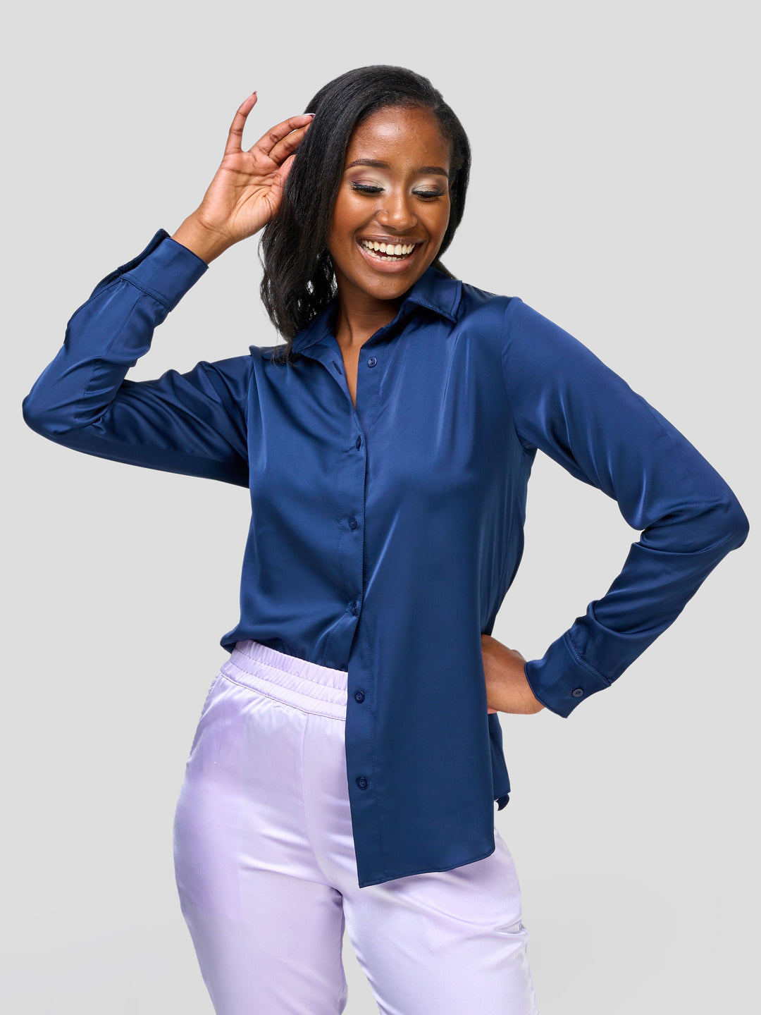 Vivo Nimali Satin Blouse - Navy Blue