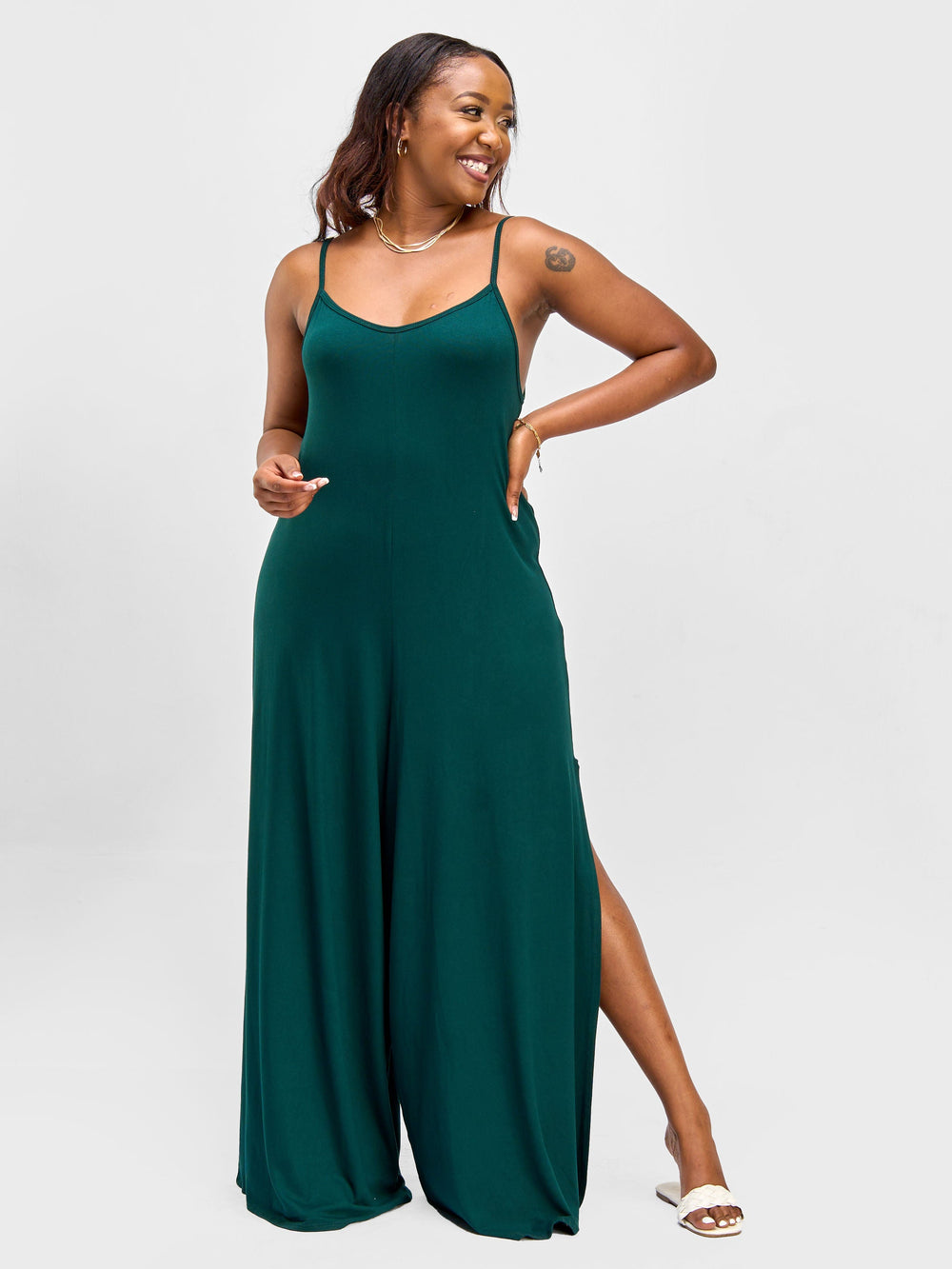 Vivo Essentials Lounge Jumpsuit with Slits - Dark Green