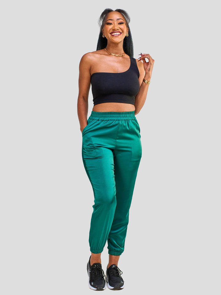 Vivo Nimali Satin Joggers - Dark Green