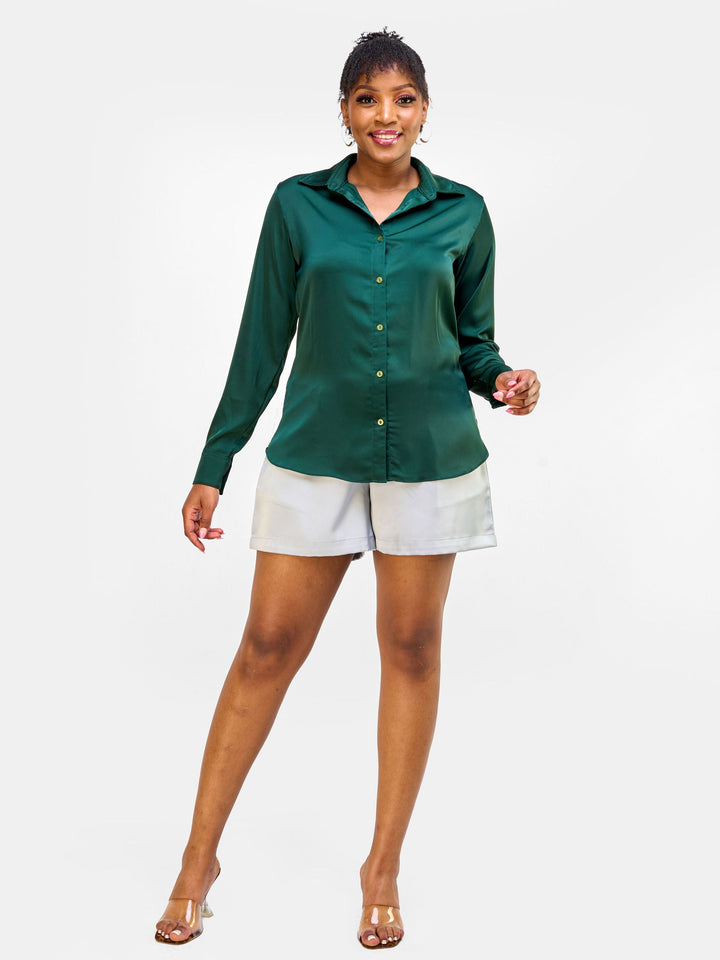 Vivo Nimali Satin Blouse - Dark Green