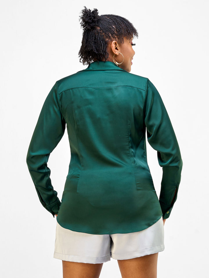 Vivo Nimali Satin Blouse - Dark Green