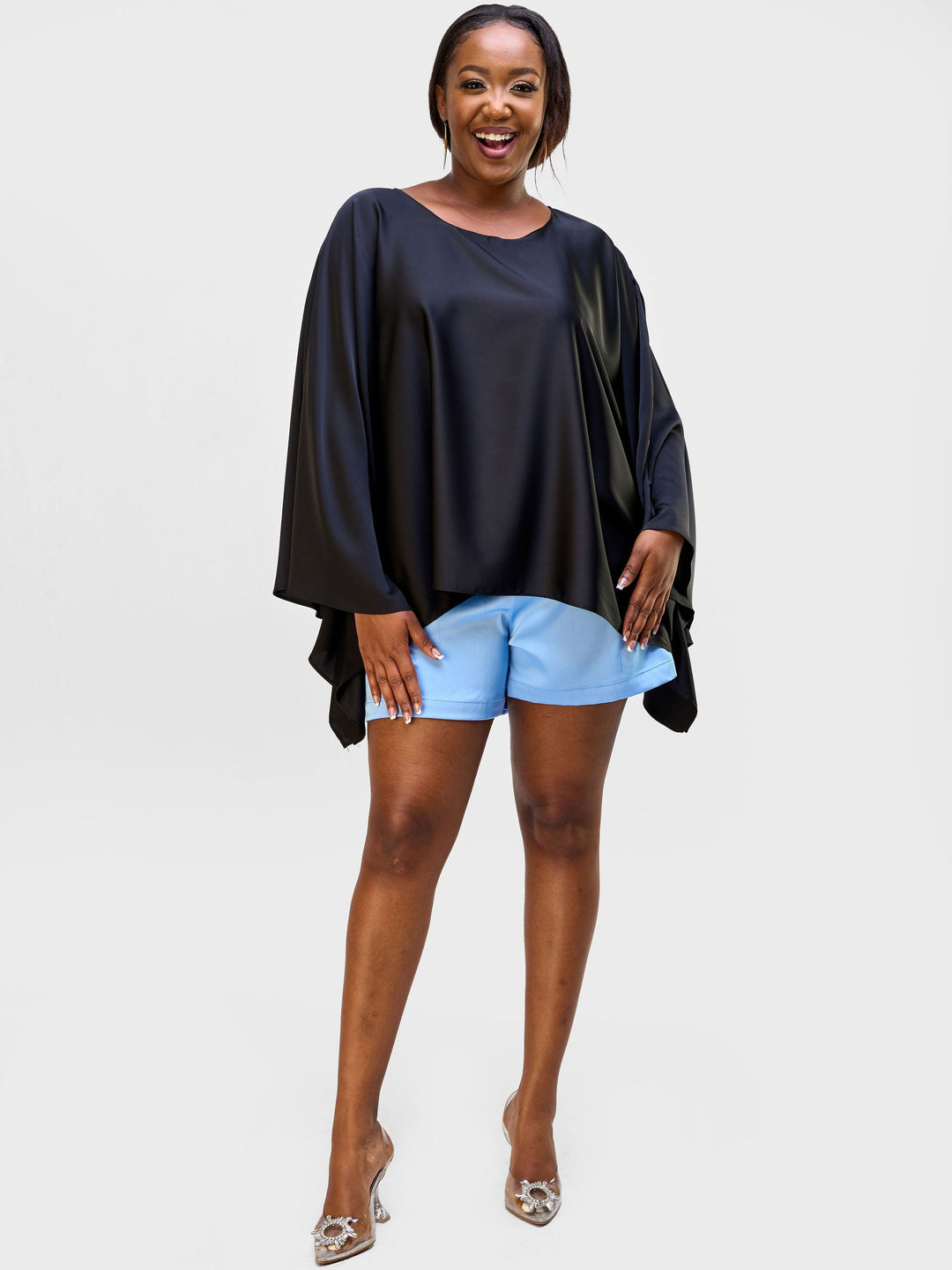 Vivo Nimali Short Satin Kaftan - Black