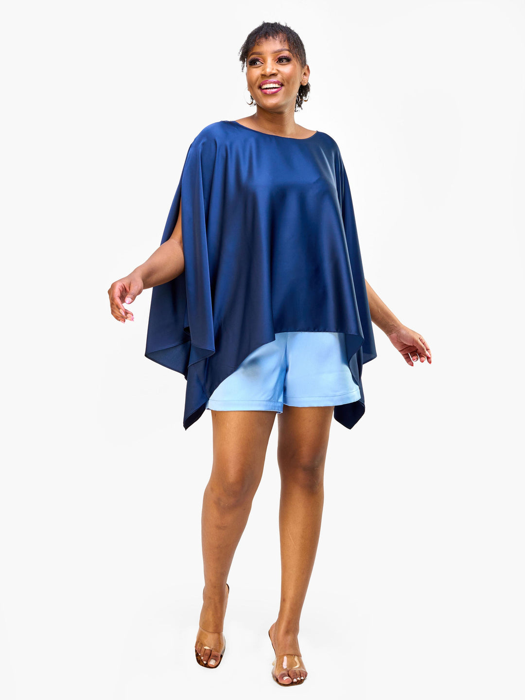 Vivo Nimali Short Satin Kaftan - Navy Blue