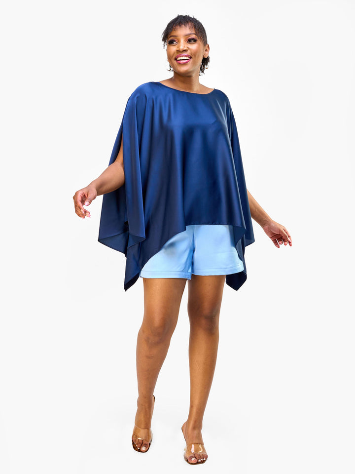 Vivo Nimali Short Satin Kaftan - Navy Blue