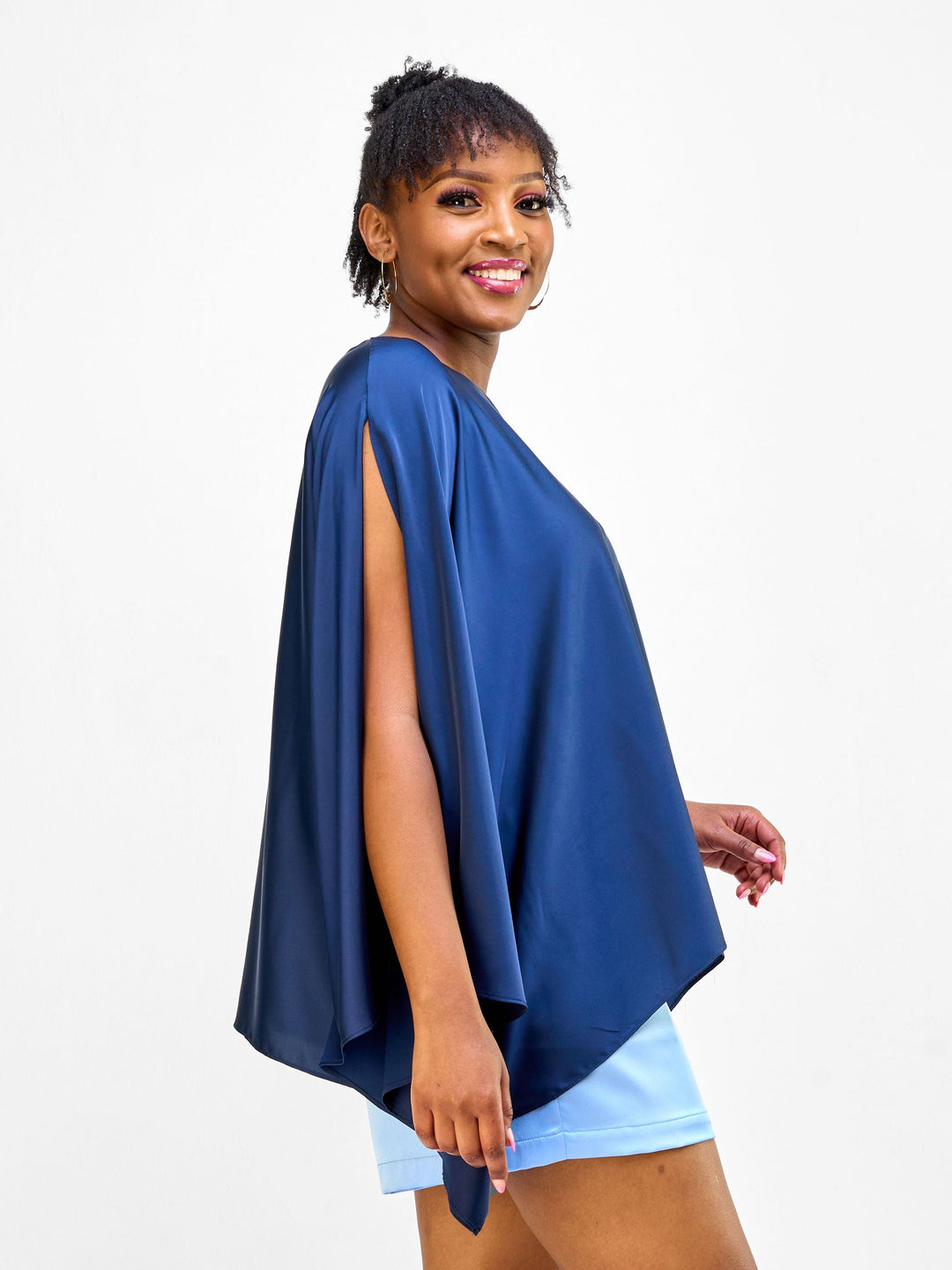 Vivo Nimali Short Satin Kaftan - Navy Blue