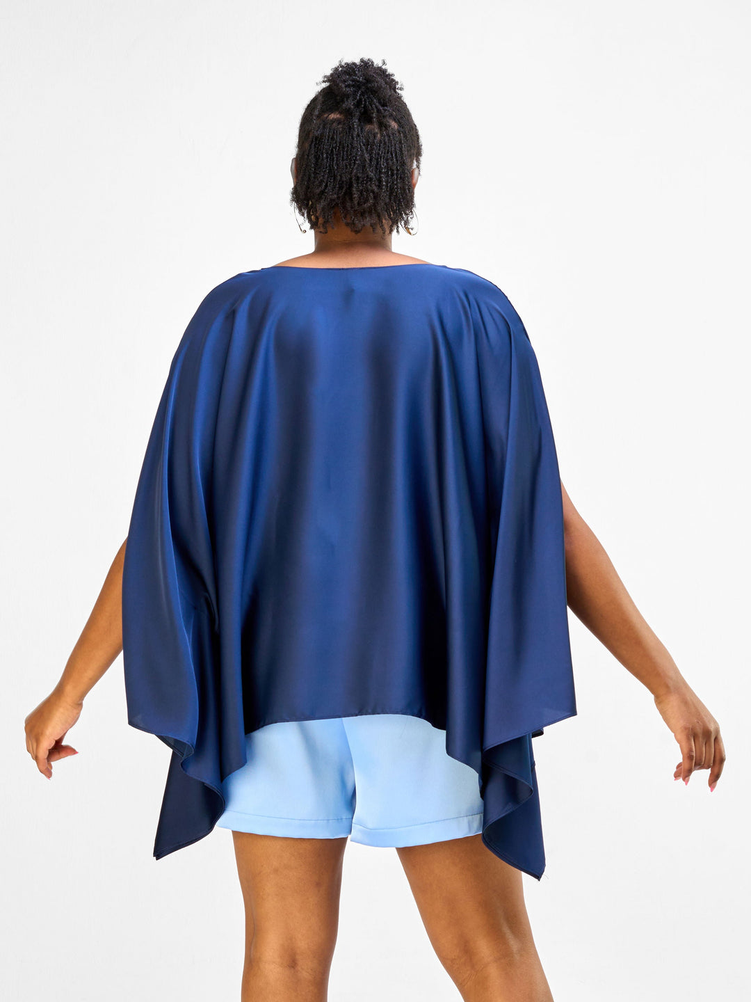 Vivo Nimali Short Satin Kaftan - Navy Blue