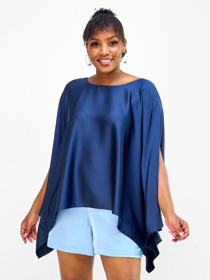 Vivo Nimali Short Satin Kaftan - Navy Blue