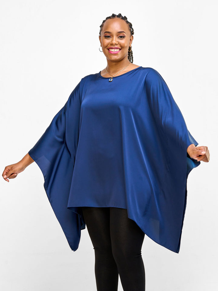 Vivo Nimali Hip Length Satin Kaftan - Navy Blue