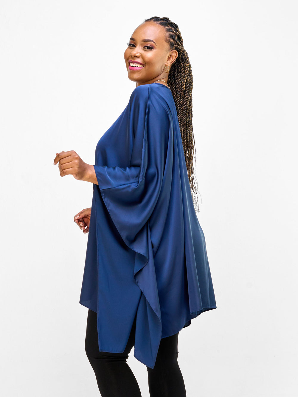 Vivo Nimali Hip Length Satin Kaftan - Navy Blue